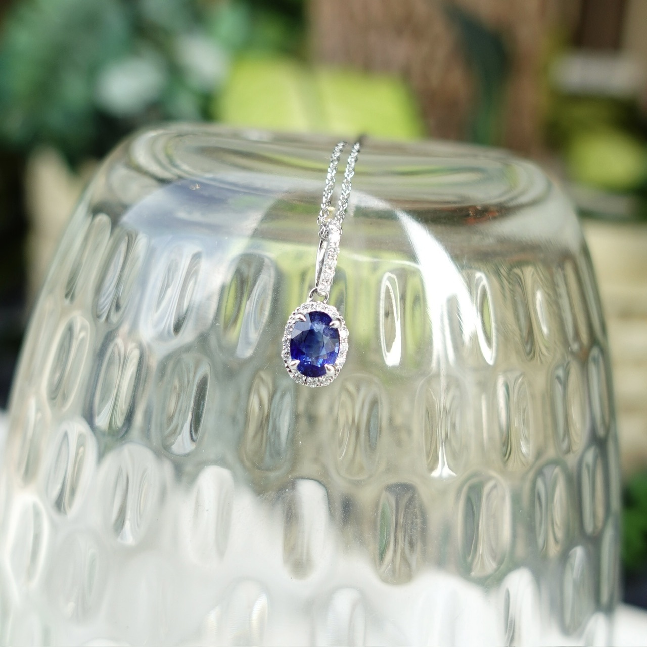 1.04ct藍寶石鑽石18K金吊墜-橢圓形切割