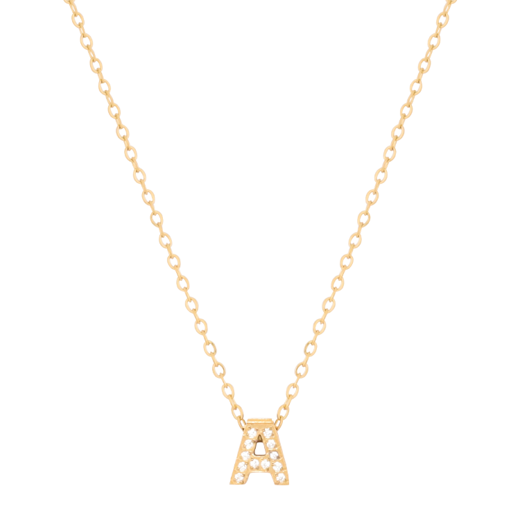 白鋼項鍊，女士項鍊 微鑲鋯字母A凝聚光點；把文字化為專屬記號（4189 A）