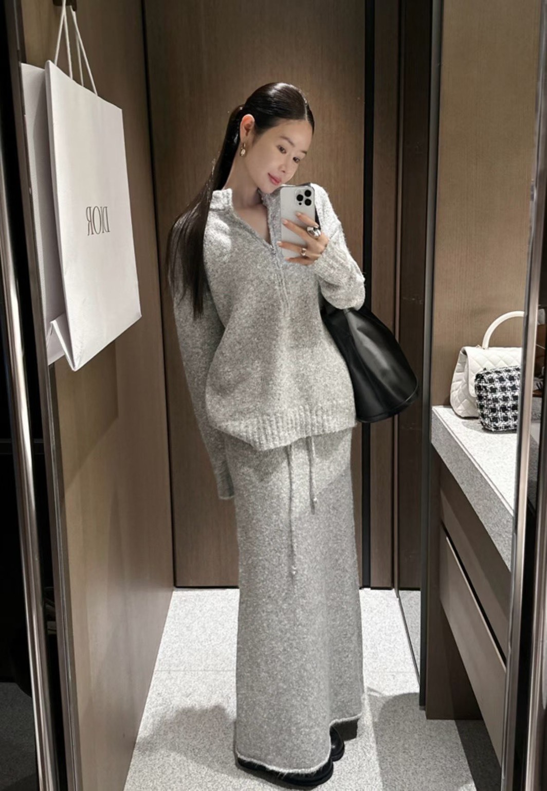 拉鍊長版針織上衣  針織長裙(分售)