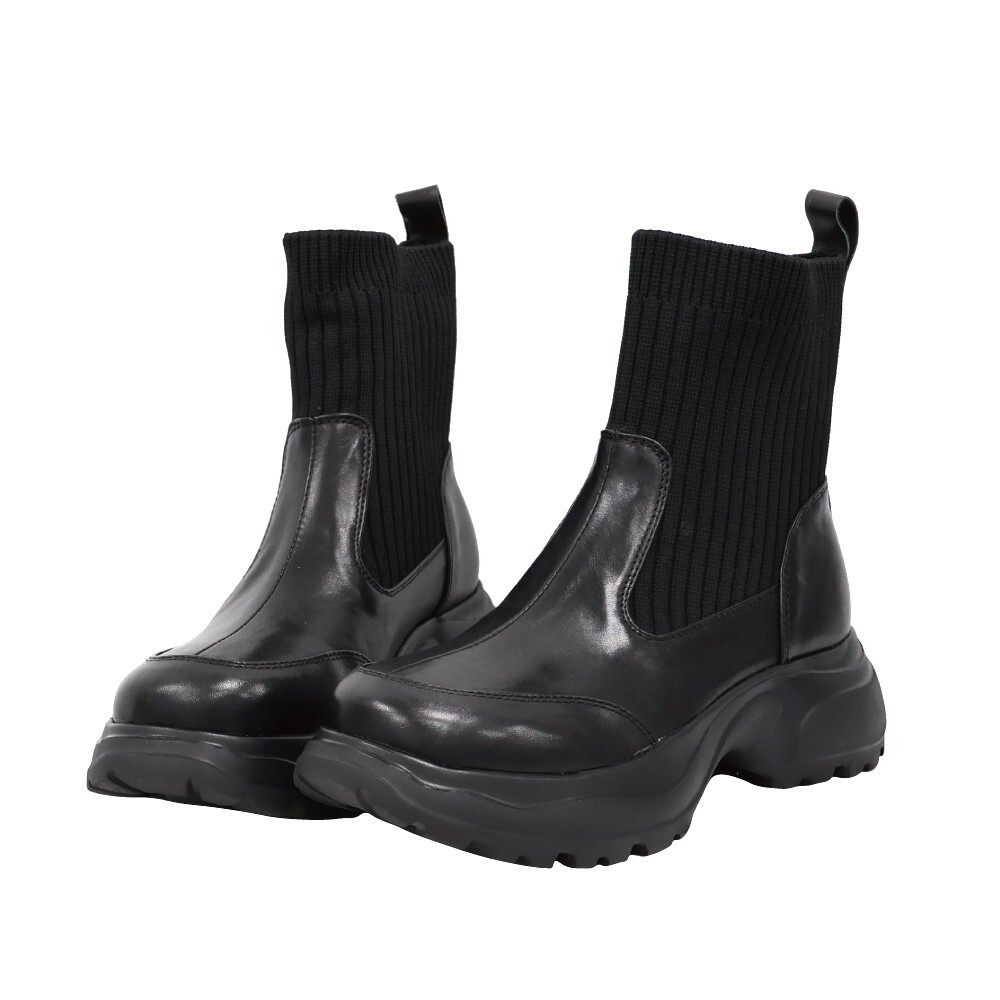 針織拼接真皮運動短靴 -2色