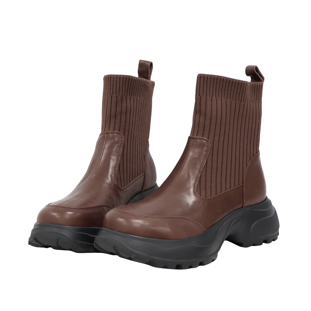 (現+預) 針織拼接真皮運動短靴 -2色