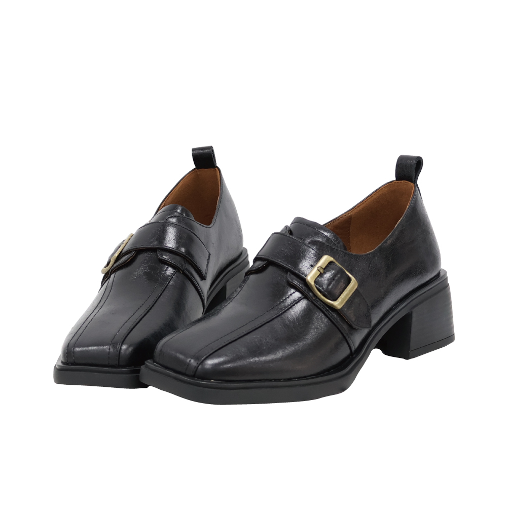 (現+預)英倫側釦粗跟皮鞋 -2色