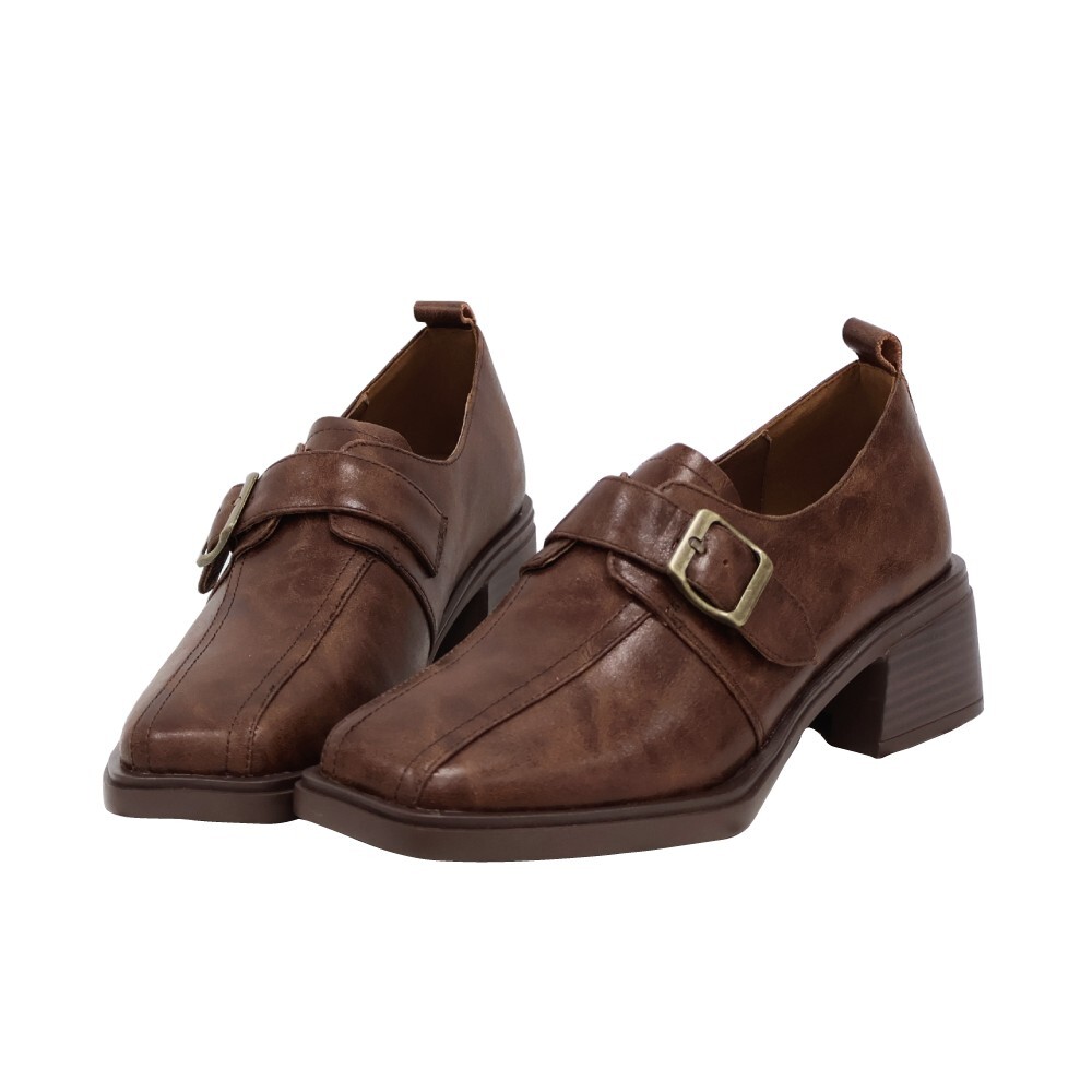 (現+預)英倫側釦粗跟皮鞋 -2色