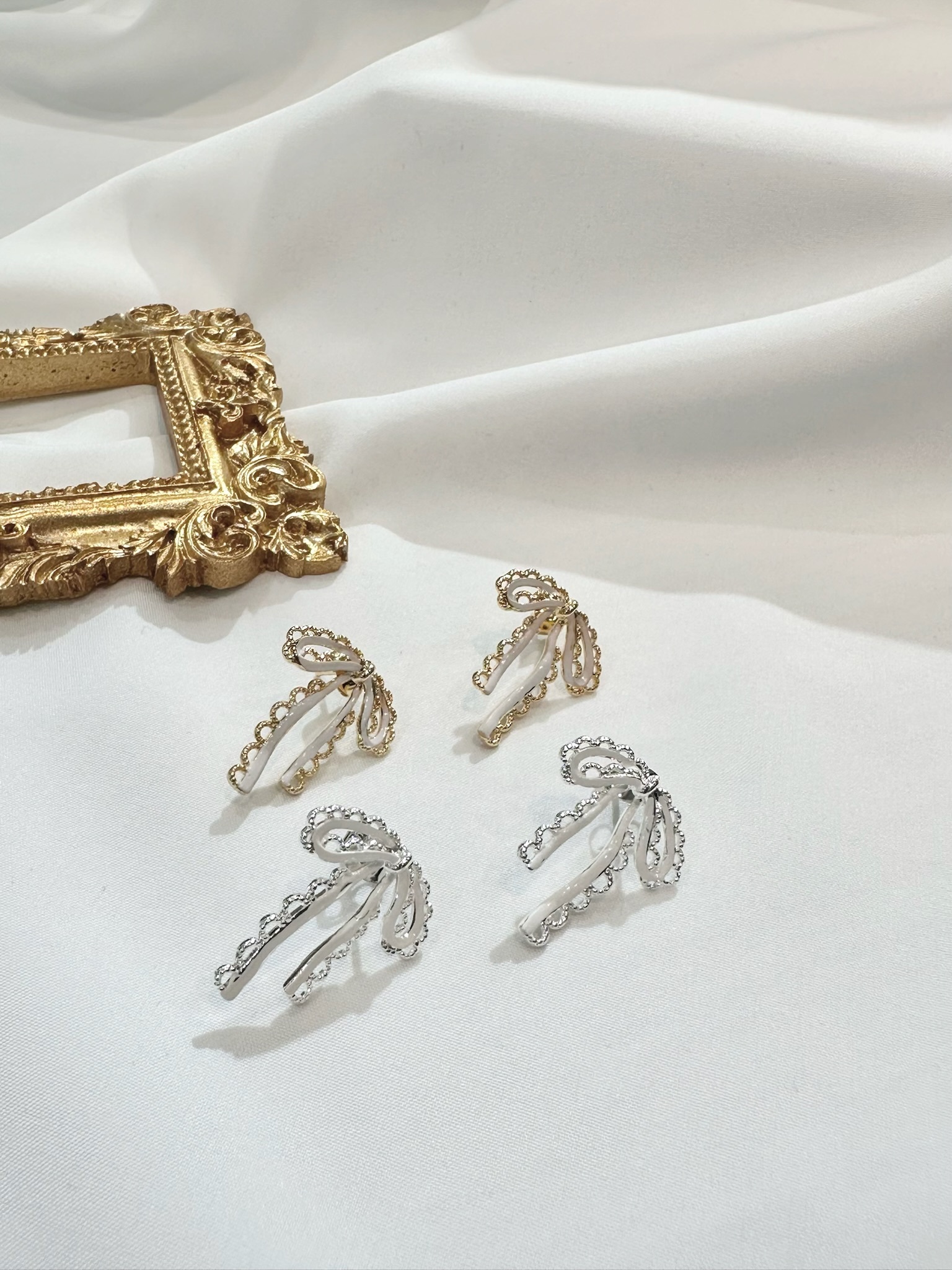 滾蕾絲邊蝴蝶結耳環