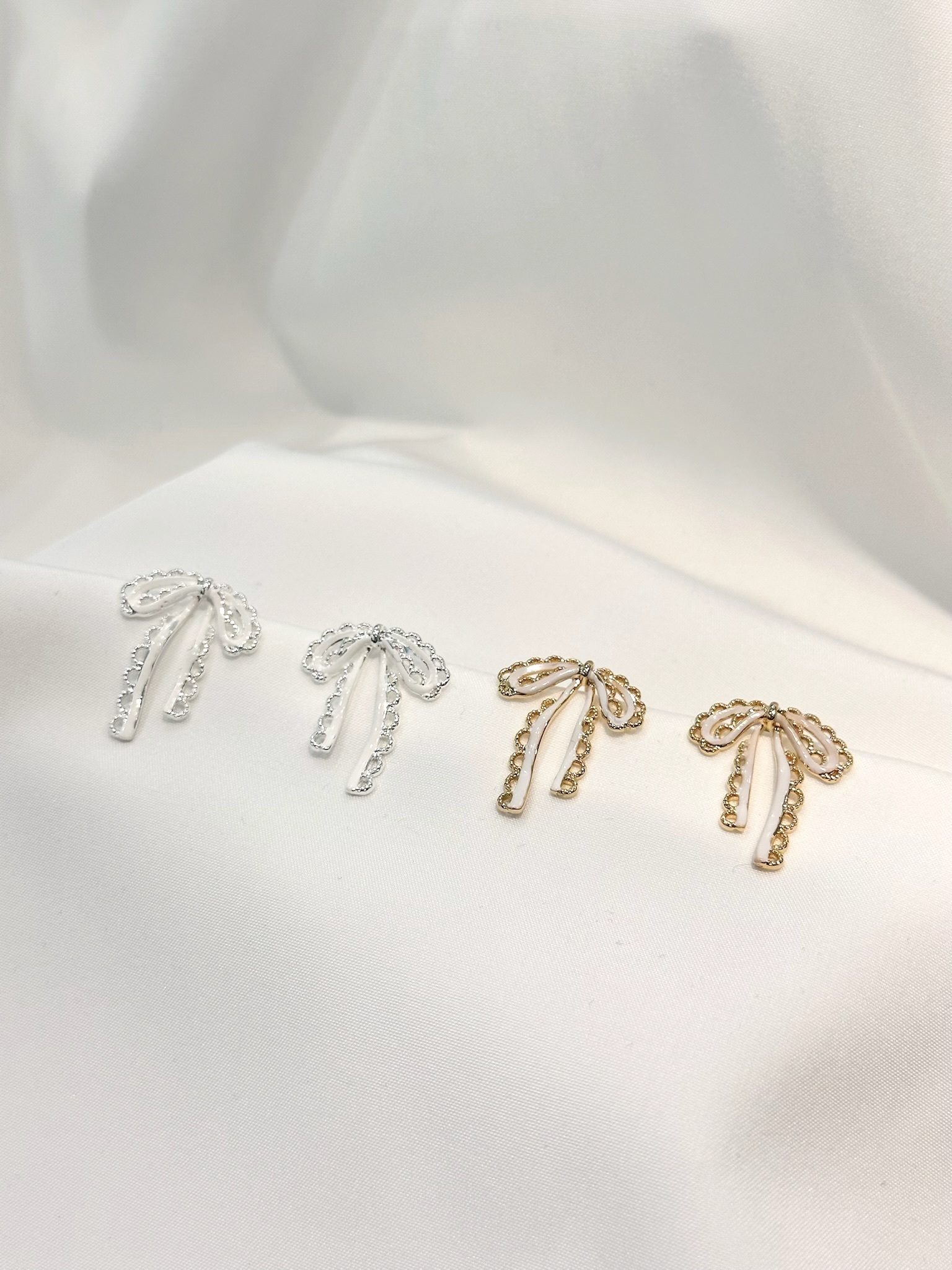 滾蕾絲邊蝴蝶結耳環