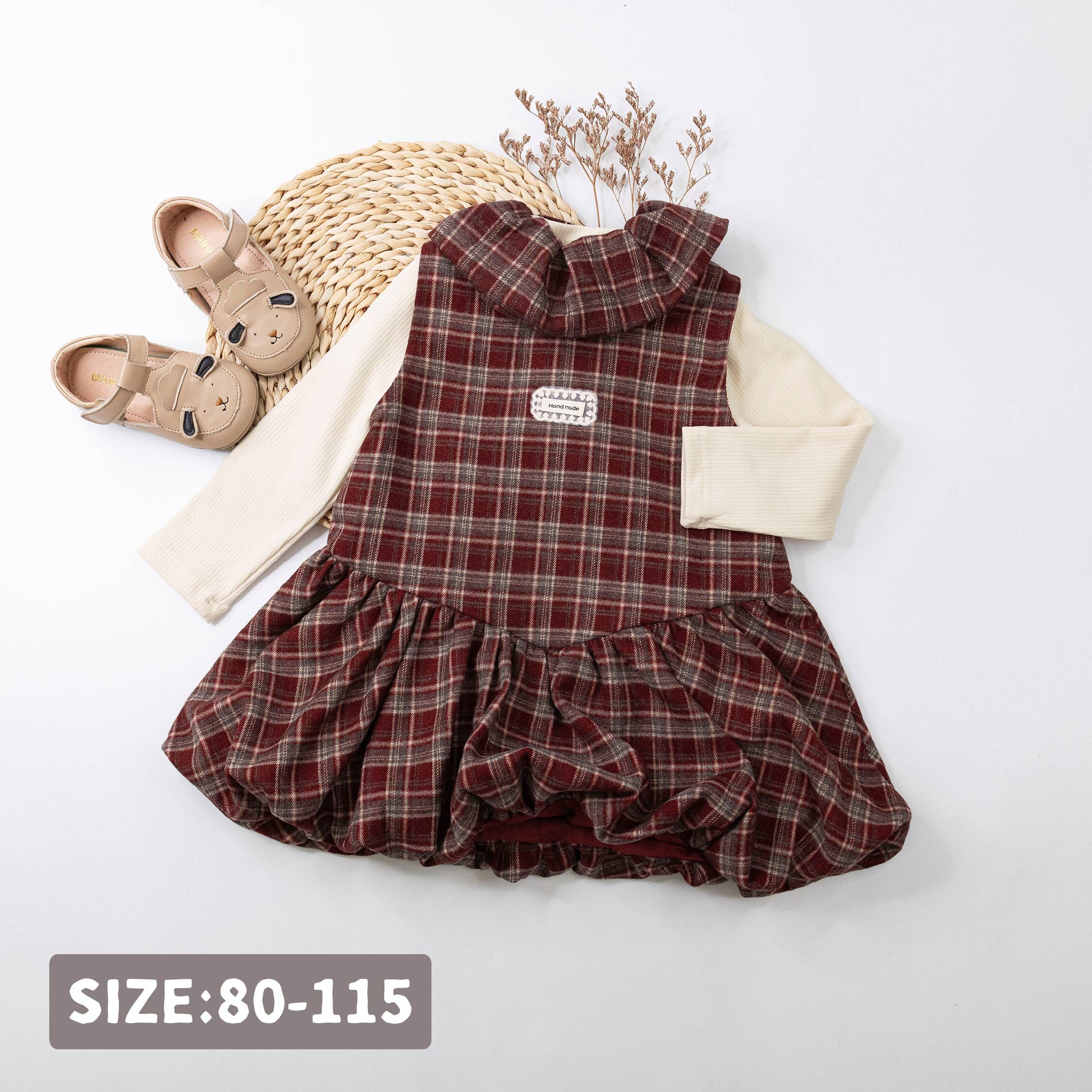 【H55626】經典格紋二件式洋裝(衣領裝飾可拆)