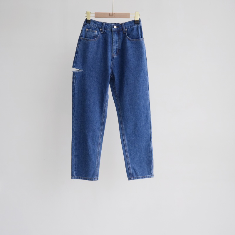 法朵Fado shop｜後鬆緊單釦男友牛仔長褲 2594002 藍 S-XL