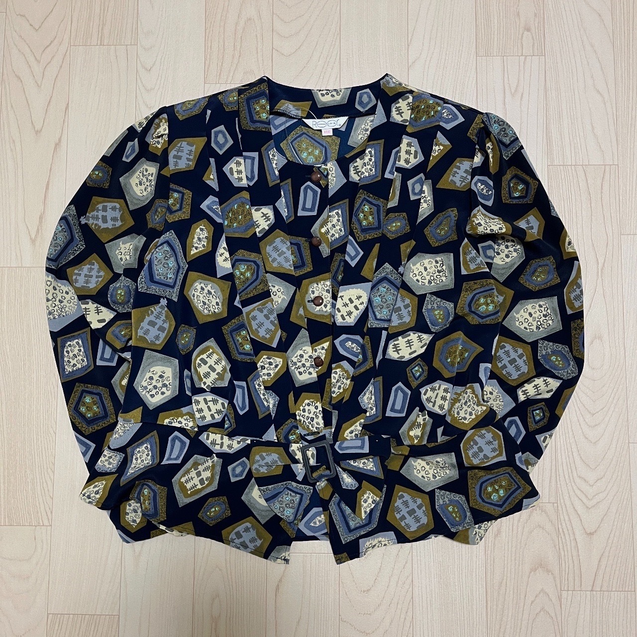 深藍色幾何圖案古著上衣