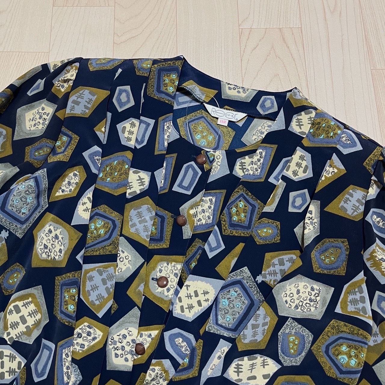 深藍色幾何圖案古著上衣