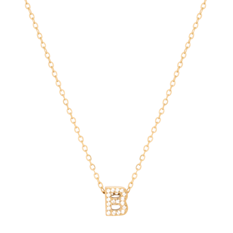 白鋼項鍊，女士項鍊 微鑲鋯字母B凝聚光點；把文字化為專屬記號（4189 B）