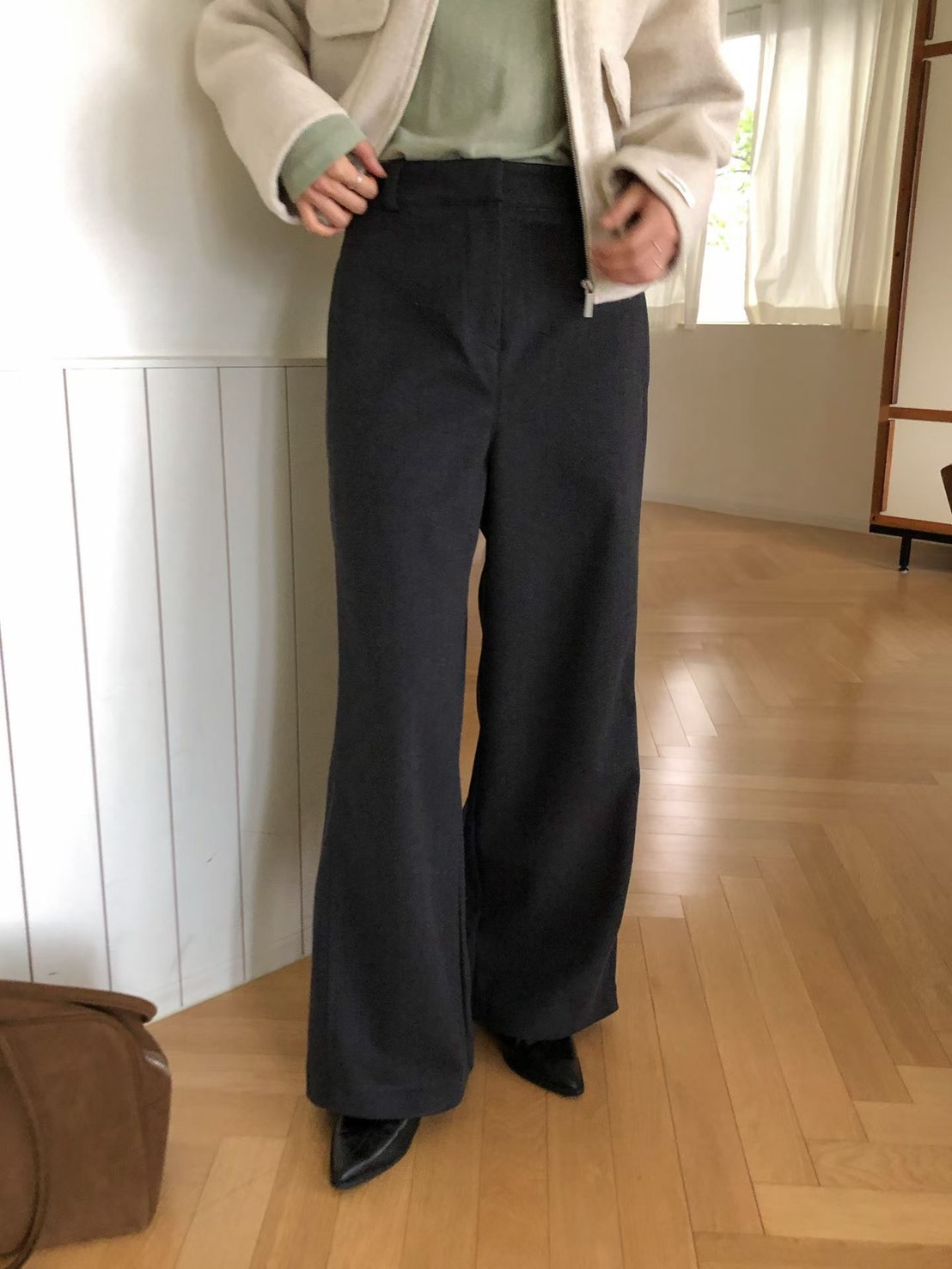 寬直筒背口袋西裝長褲