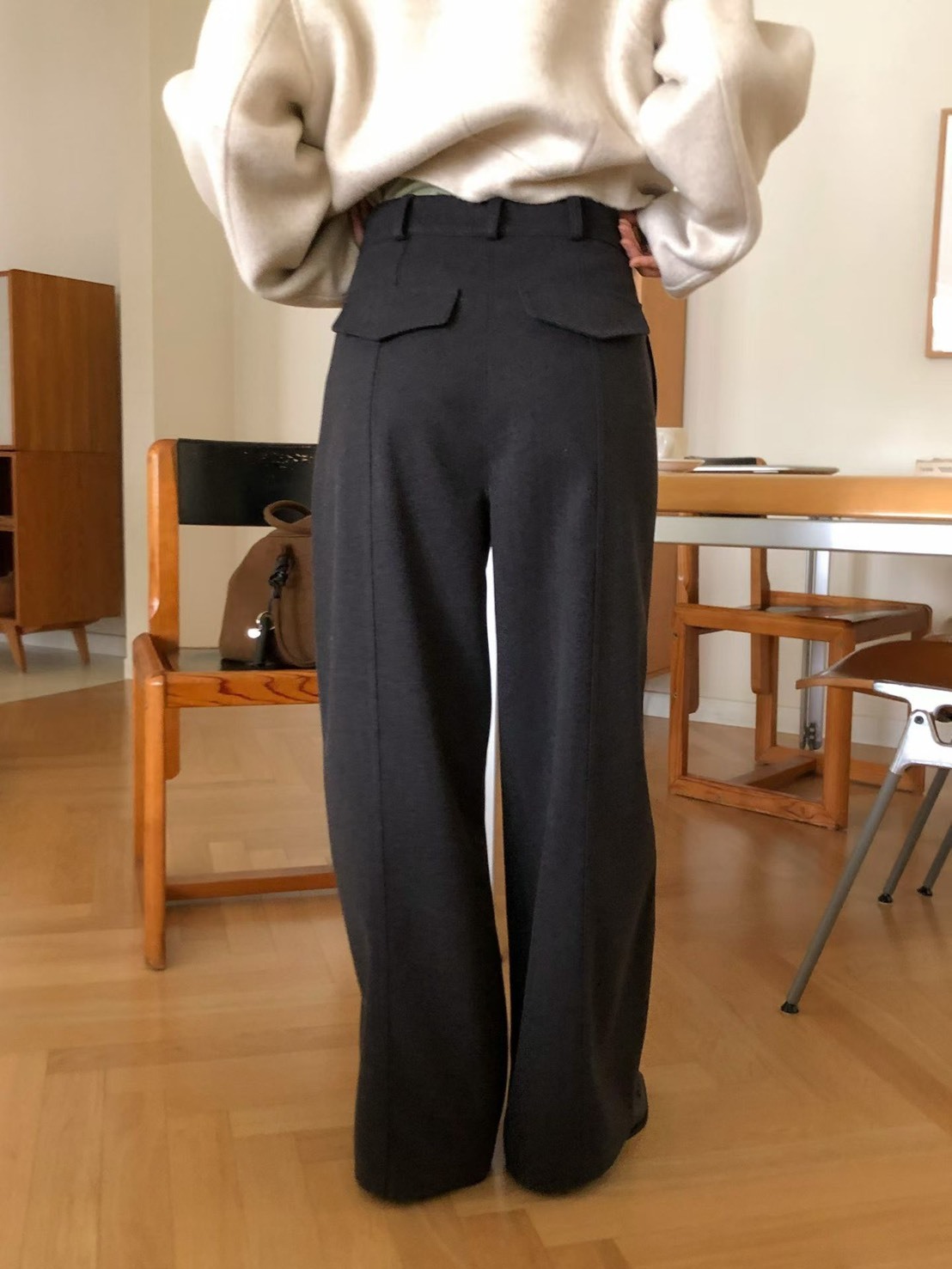 寬直筒背口袋西裝長褲