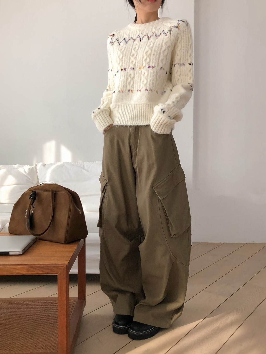 斜車口袋彎刀休閒褲