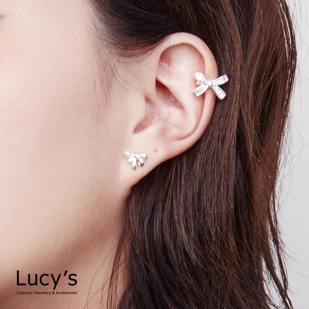 925純銀 蝴蝶結鋯石 耳骨夾 (120439)
