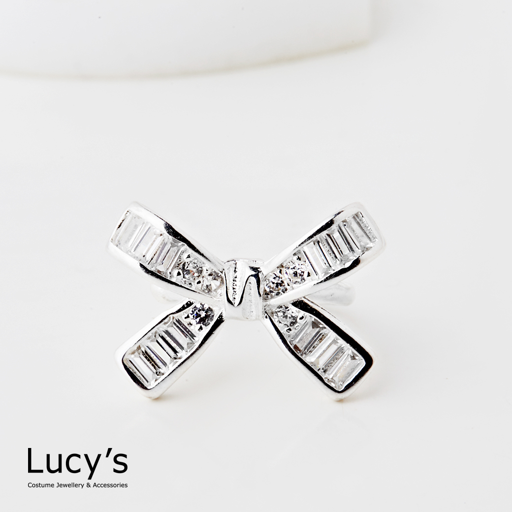 925純銀 蝴蝶結鋯石 耳骨夾 (120439)