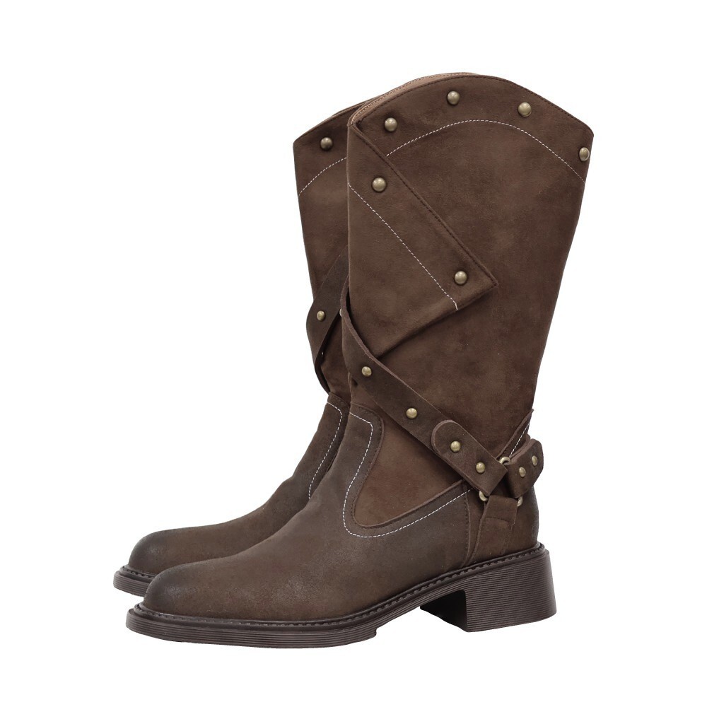 (現+預) 個性鉚釘V口西部短靴 -2色