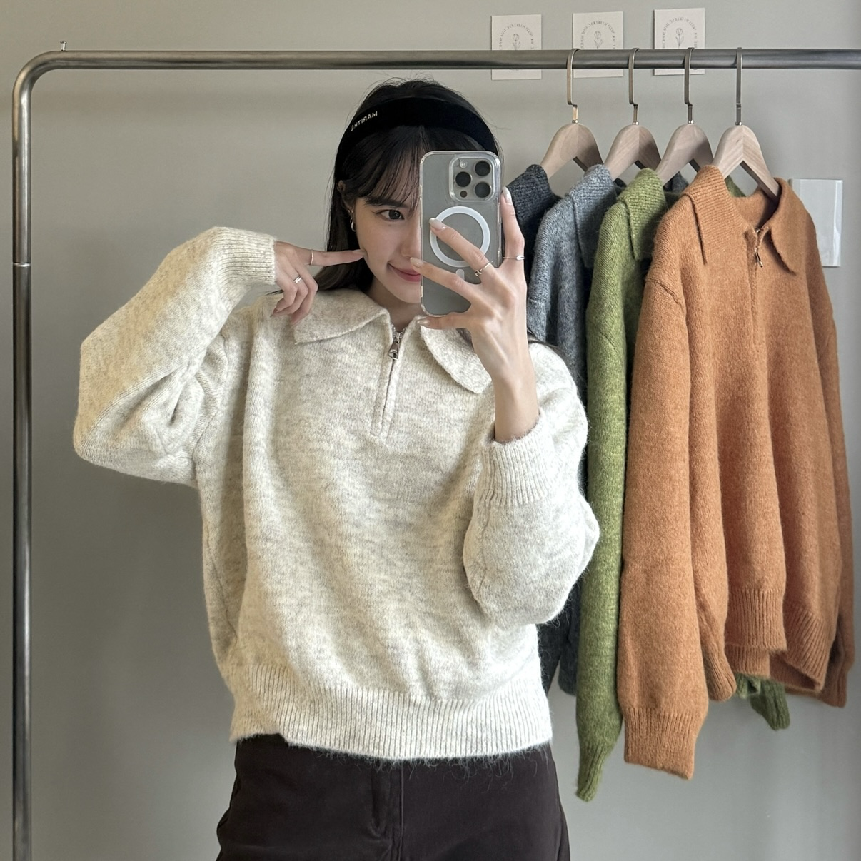 調色盤半開襟拉鏈毛衣