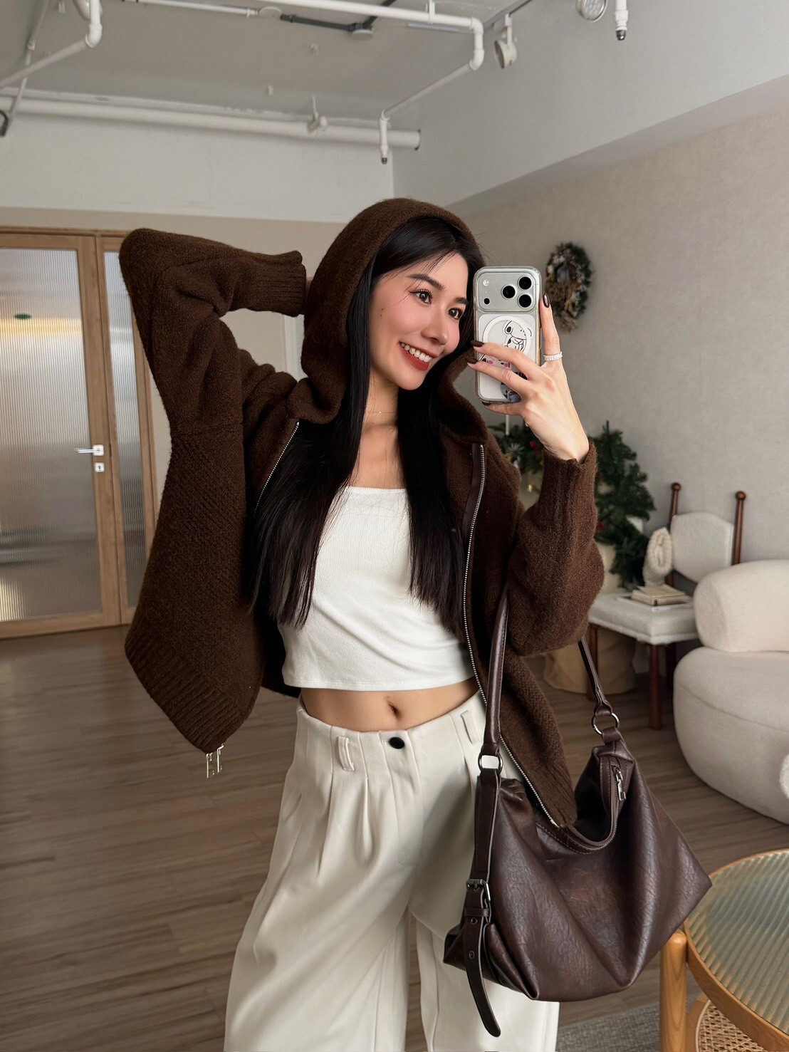 雙拉鍊針織連帽外套