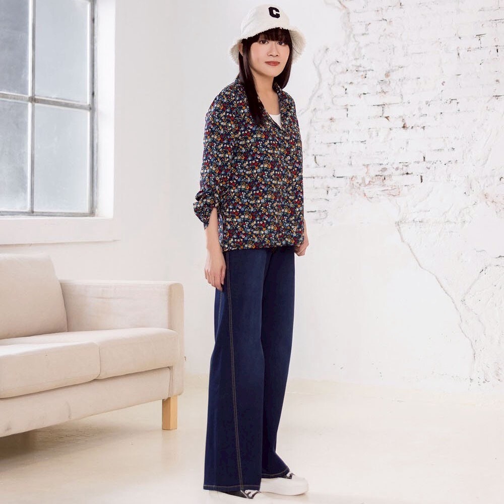 OL韓版清新小碎花假兩式造型前短後長修身上衣X6081