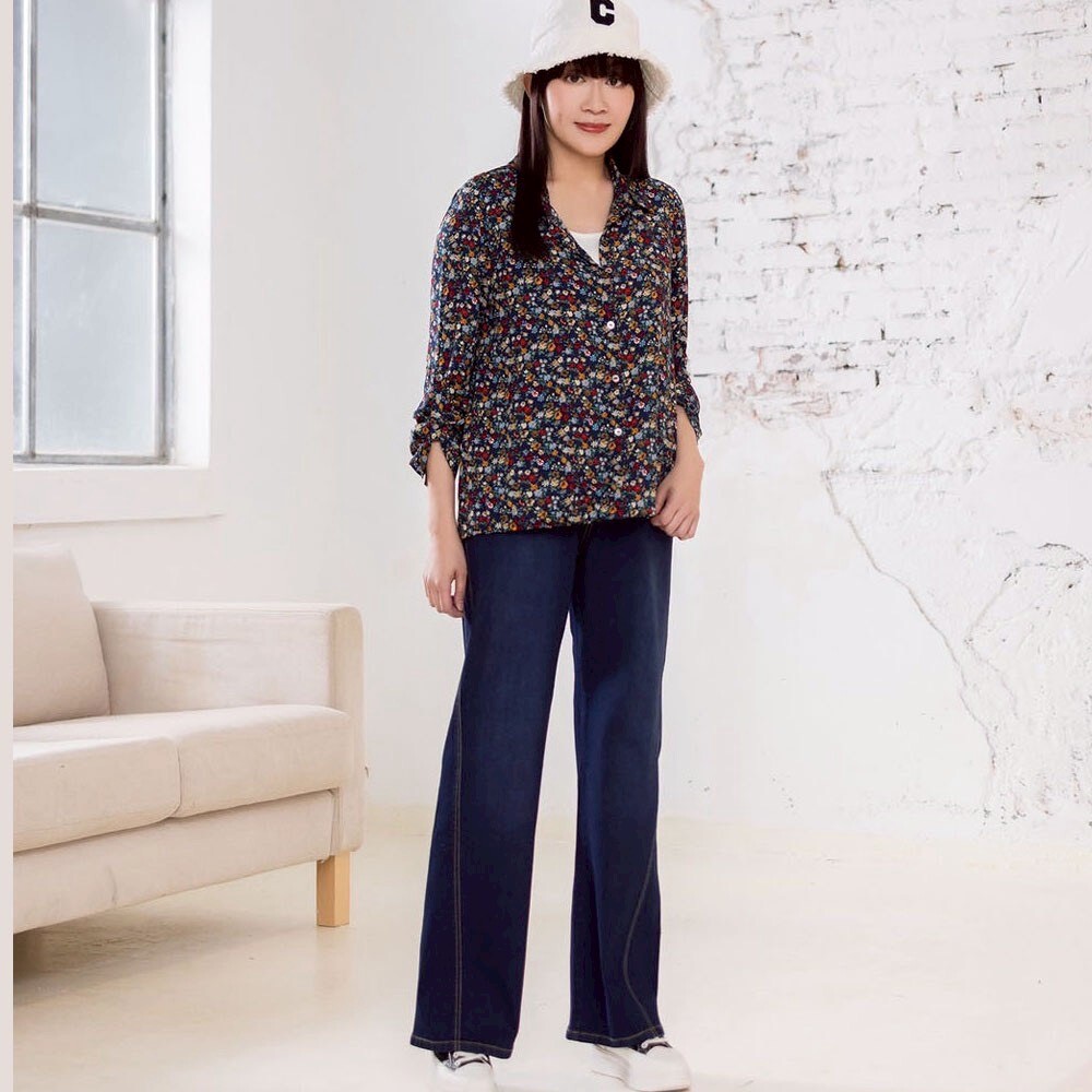 OL韓版清新小碎花假兩式造型前短後長修身上衣X6081