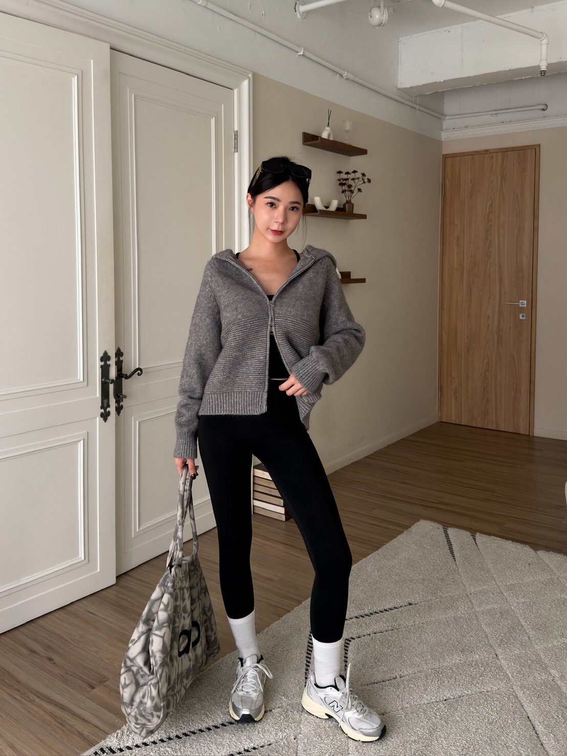 雙拉鍊針織連帽外套