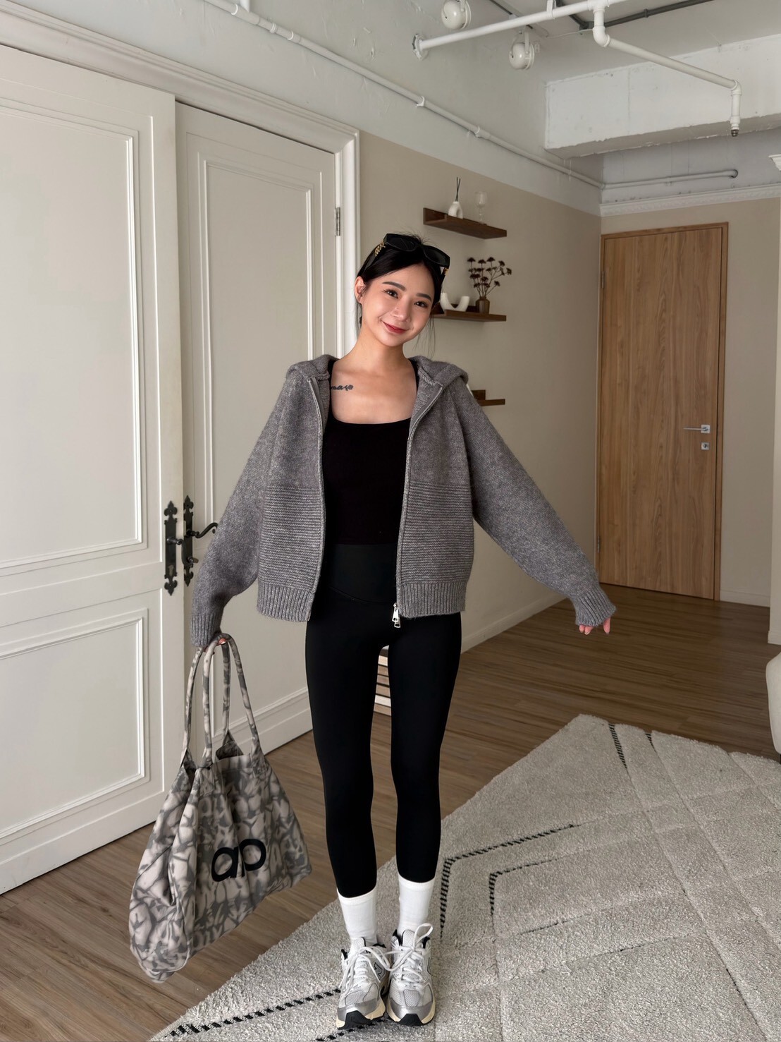 雙拉鍊針織連帽外套