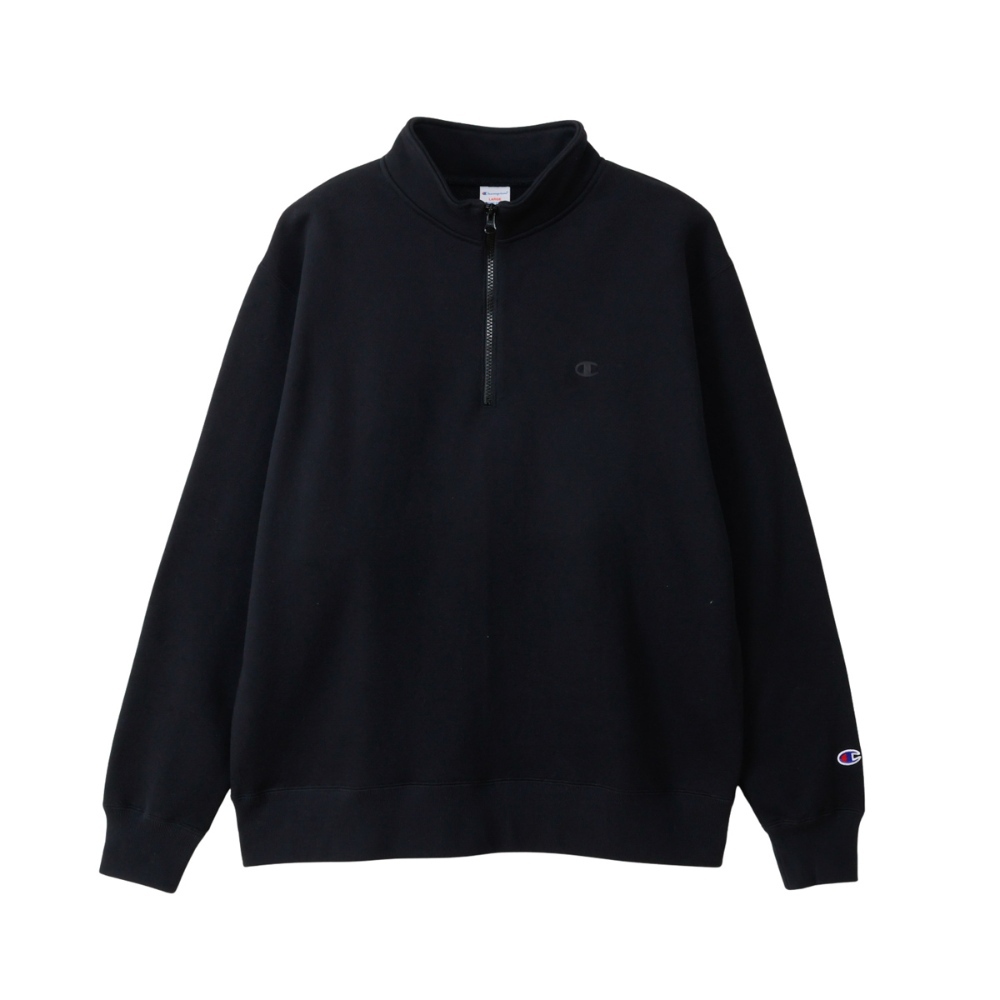 男款- CASUAL 寬版小C半開襟長袖大學T -黑色（C3-C003-090）