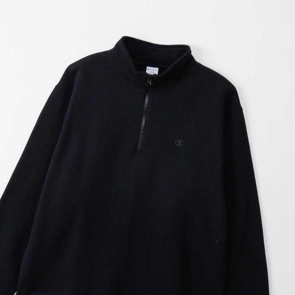 男款- CASUAL 寬版小C半開襟長袖大學T -黑色（C3-C003-090）