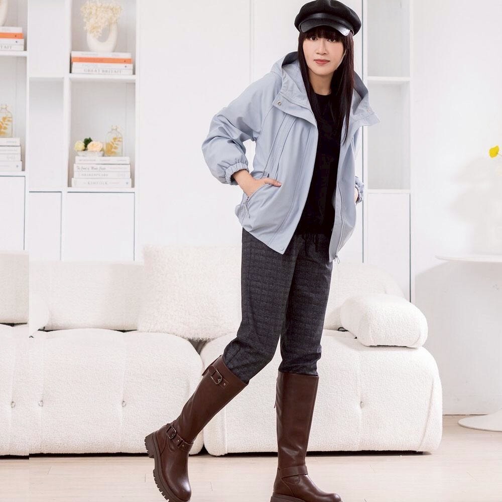 韓版時尚拉克蘭袖口袋拉鍊造型連帽廓形風衣外套X6331