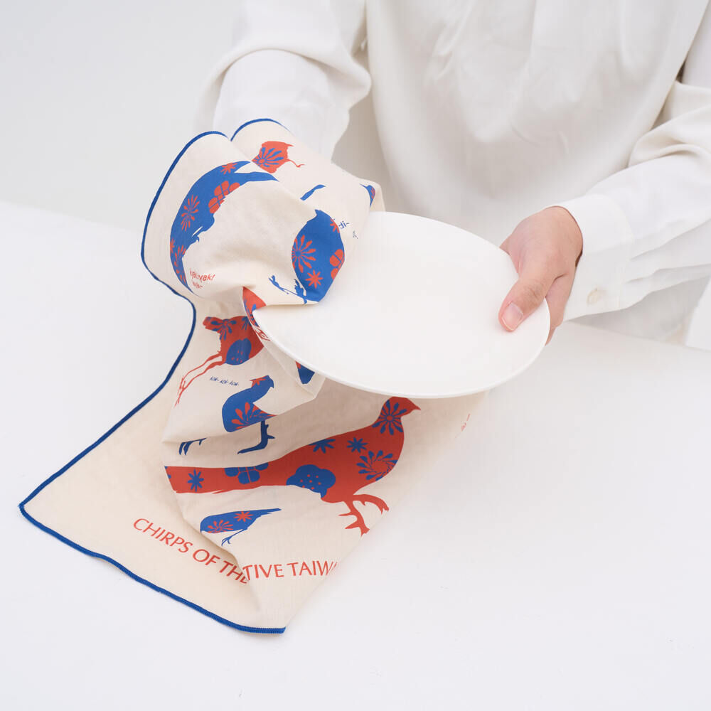 印花樂吸水茶巾家事布/台灣鳥吱聲/紅藍