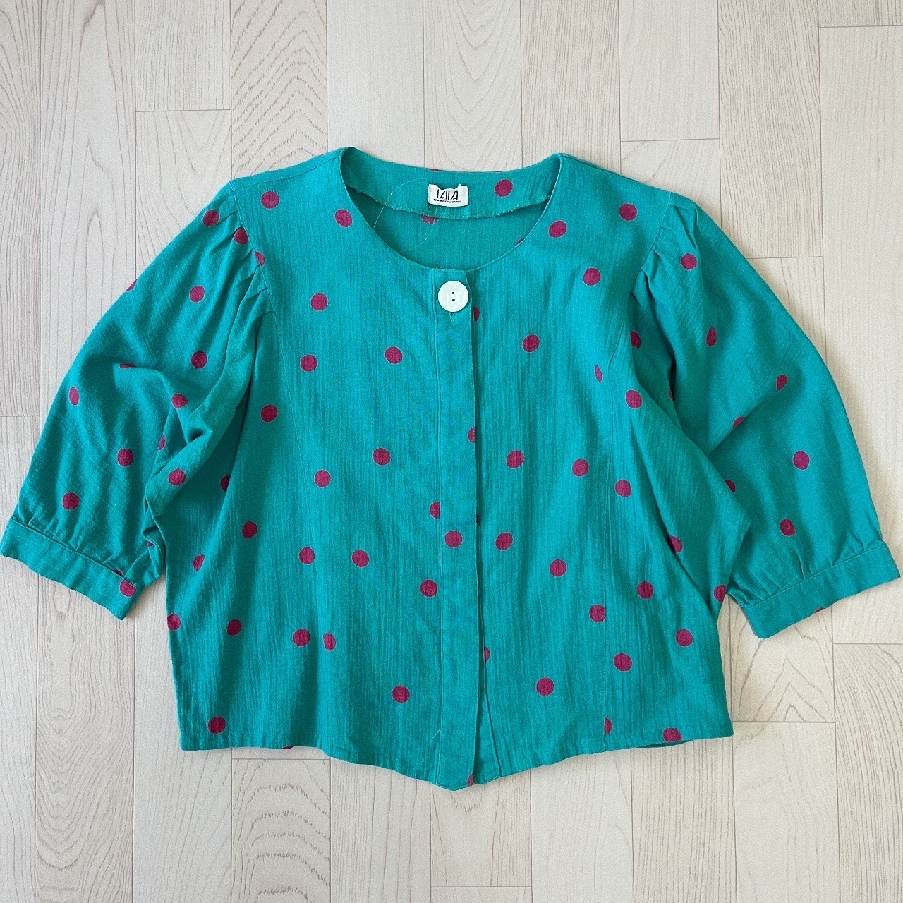 湖水綠色綿麻質波點上衣