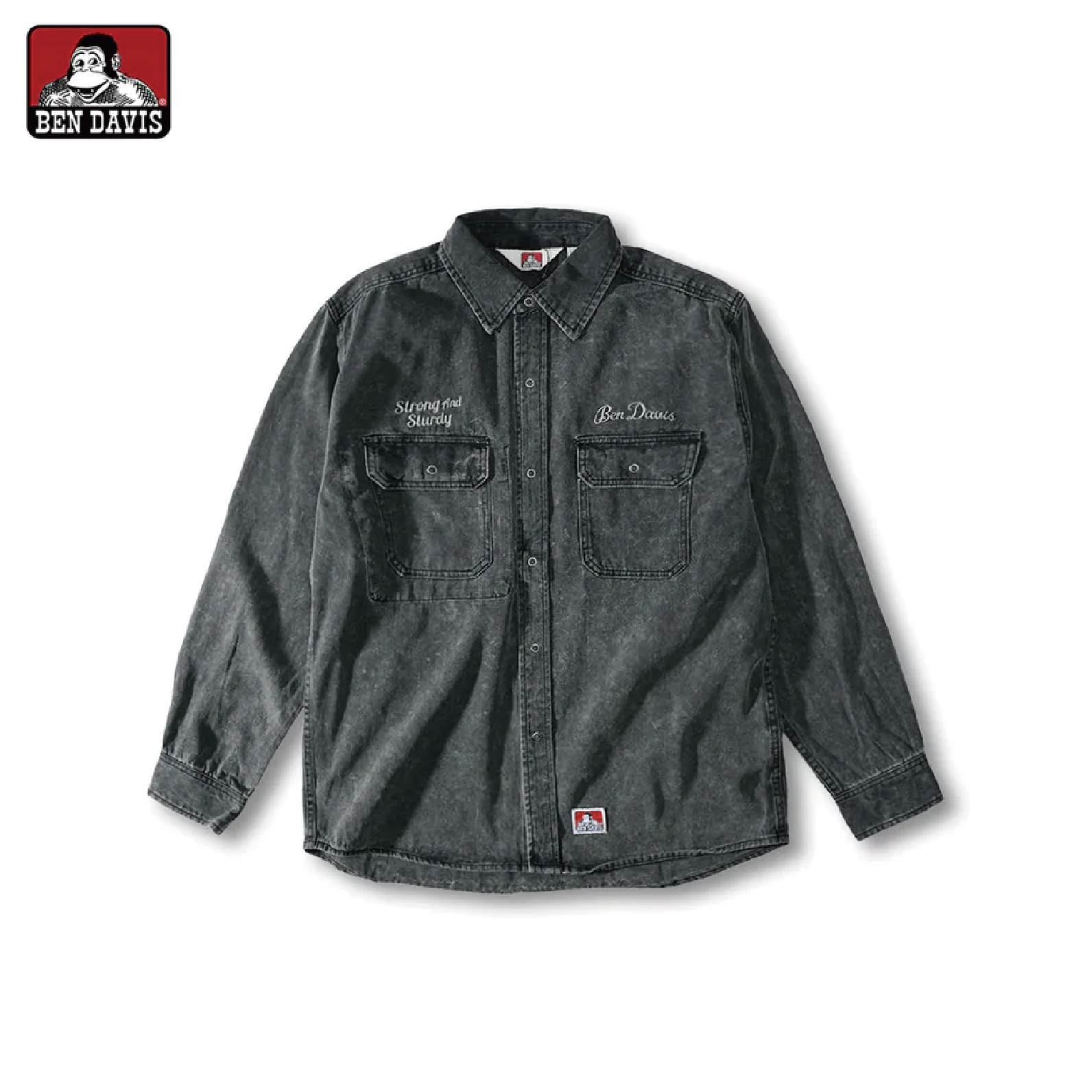 【 BEN DAVIS | 美國城市地圖刺繡襯衫 - 水洗黑 】