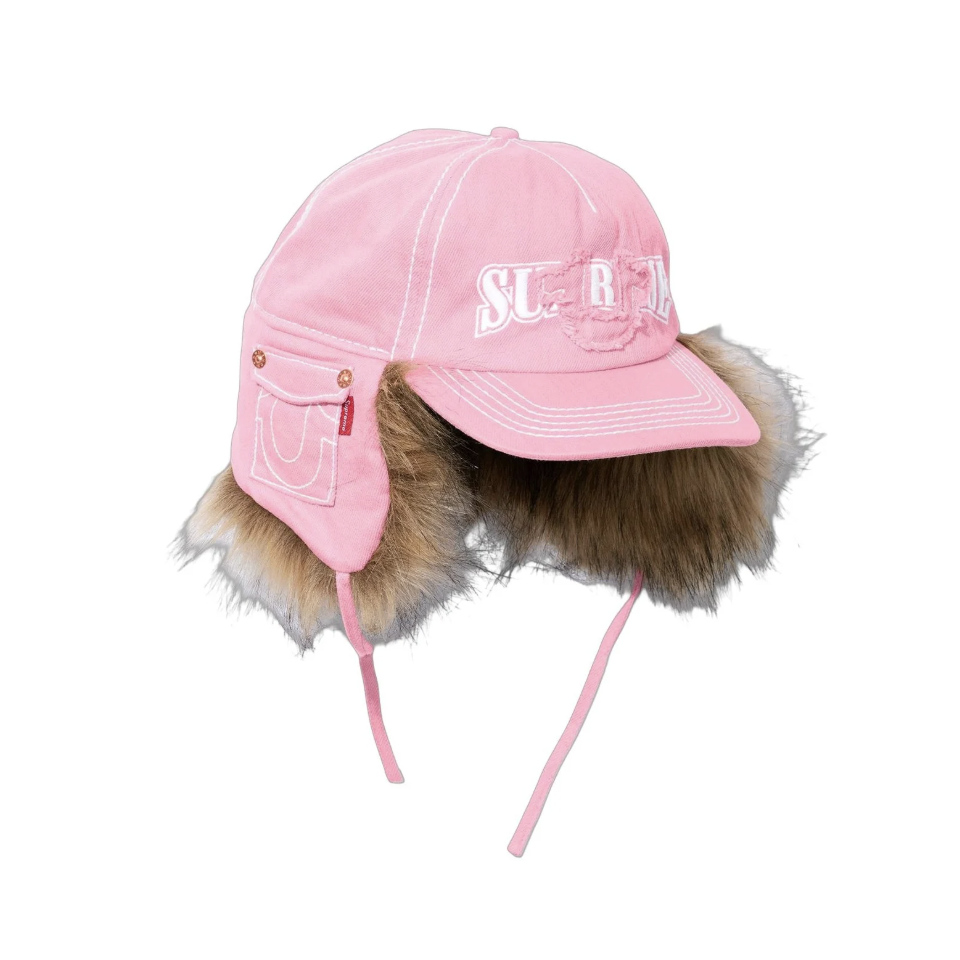 -(B06)-SUPREME  TRUE RELIGION EARFLAP 5-PANEL 車線 毛毛 雷鋒帽 飛行帽 黑色/單寧藍/粉色-FW25H20