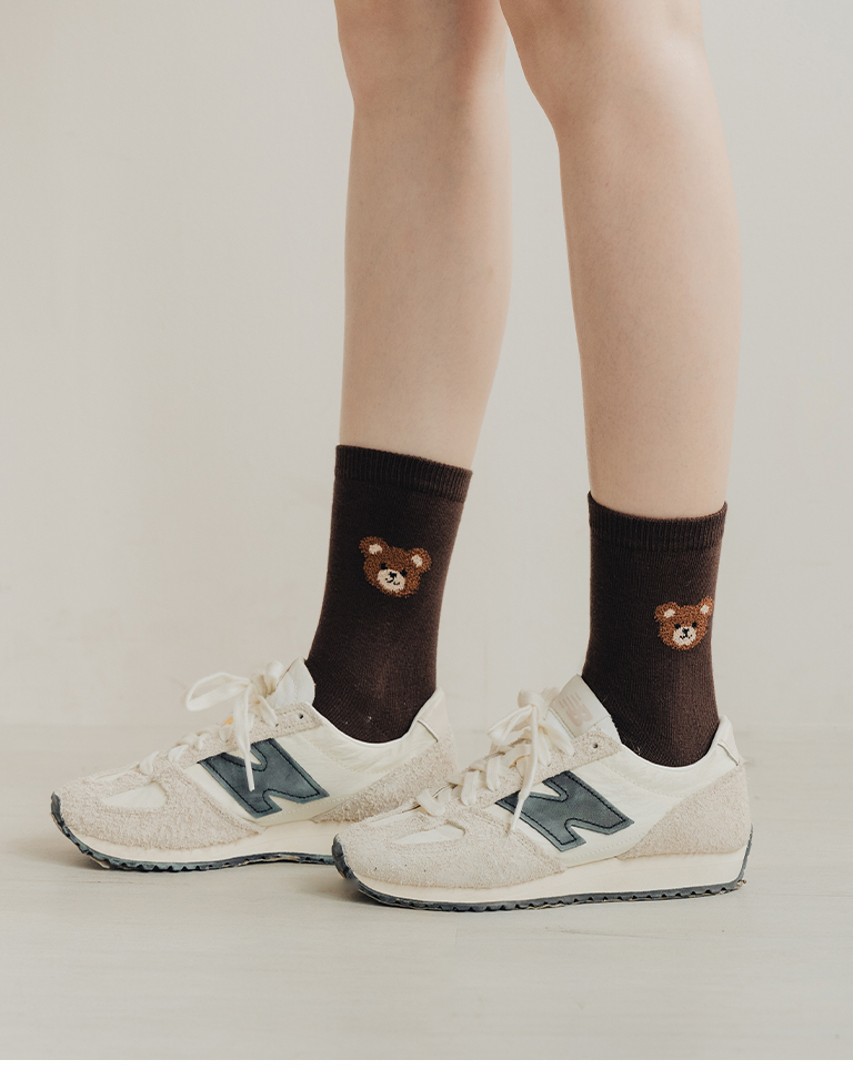 Plush bear-shaped mid-calf socks, available in two colors【07110606】in stock+pre-order