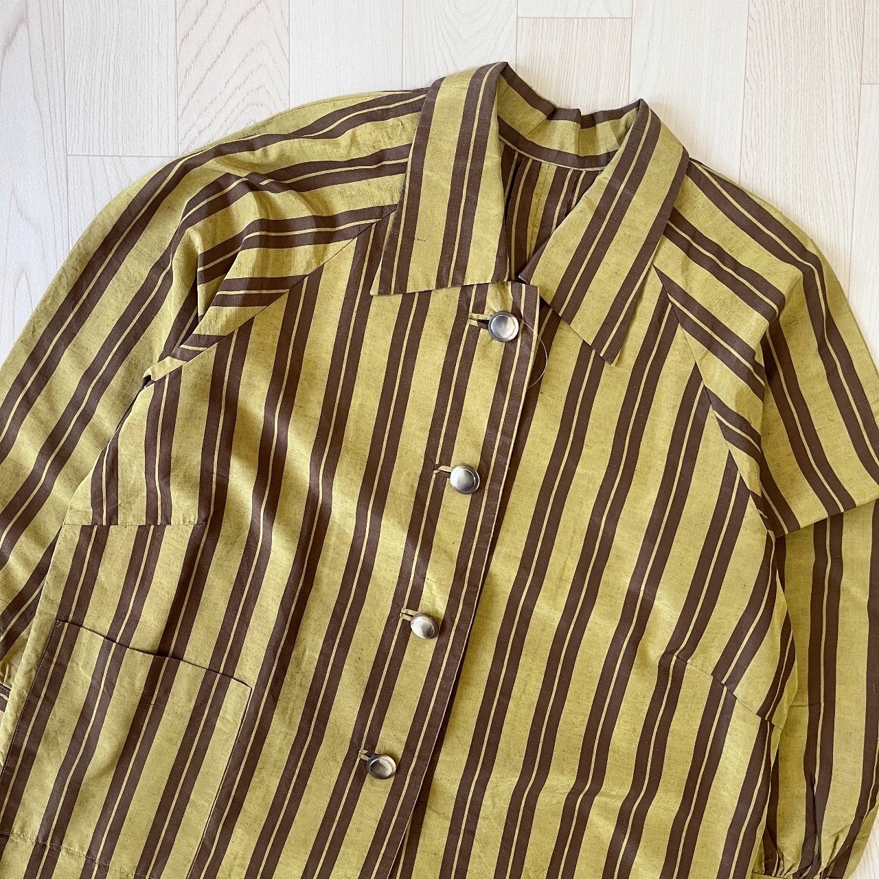 土黃撞啡色條紋古著薄外套