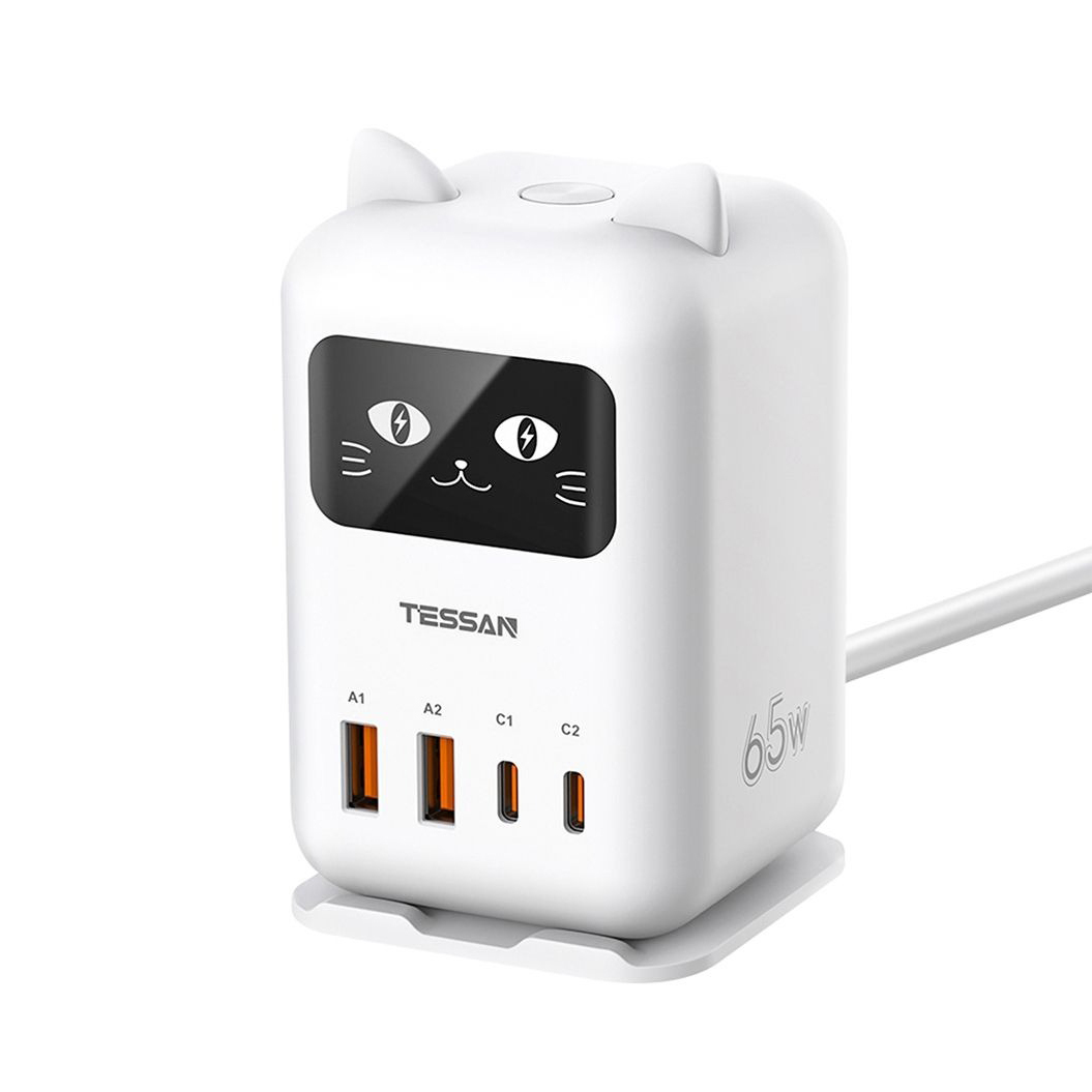 【TESSAN】閃電貓65W GaN氮化鎵 快充充電器(1.8米) G-W3-2