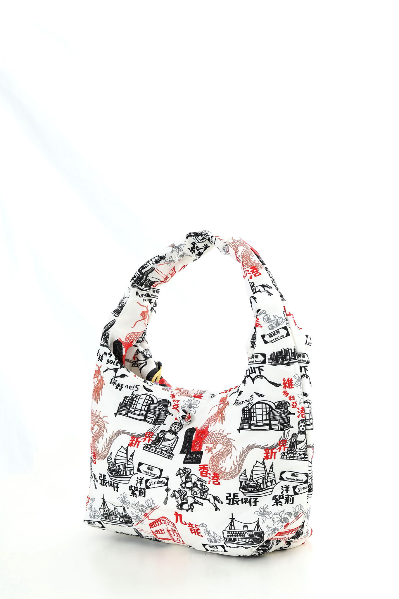 YI-MING porter 香港印花夾棉手提包 (黑白色)