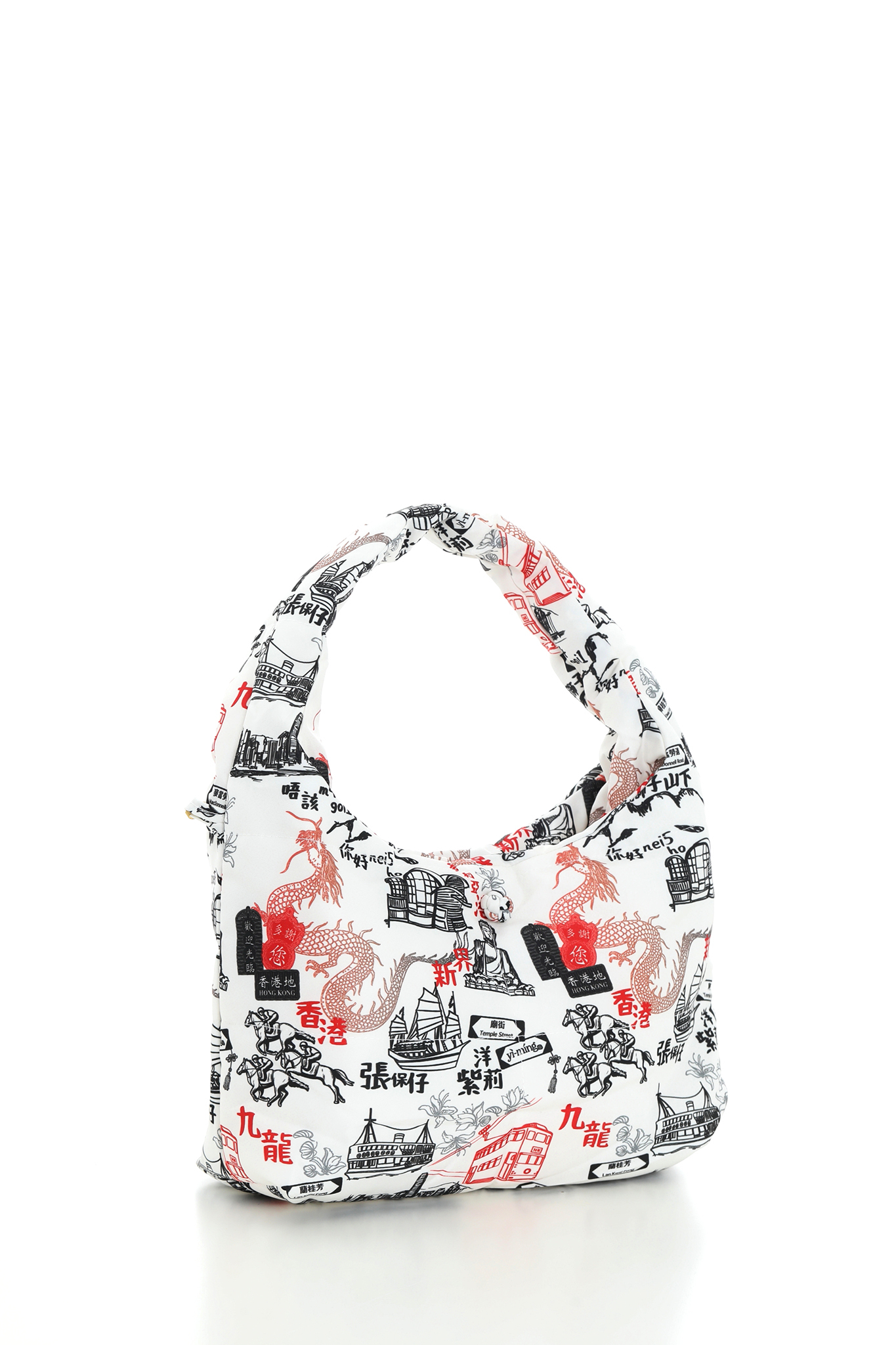 YI-MING porter 香港印花夾棉手提包 (黑白色)