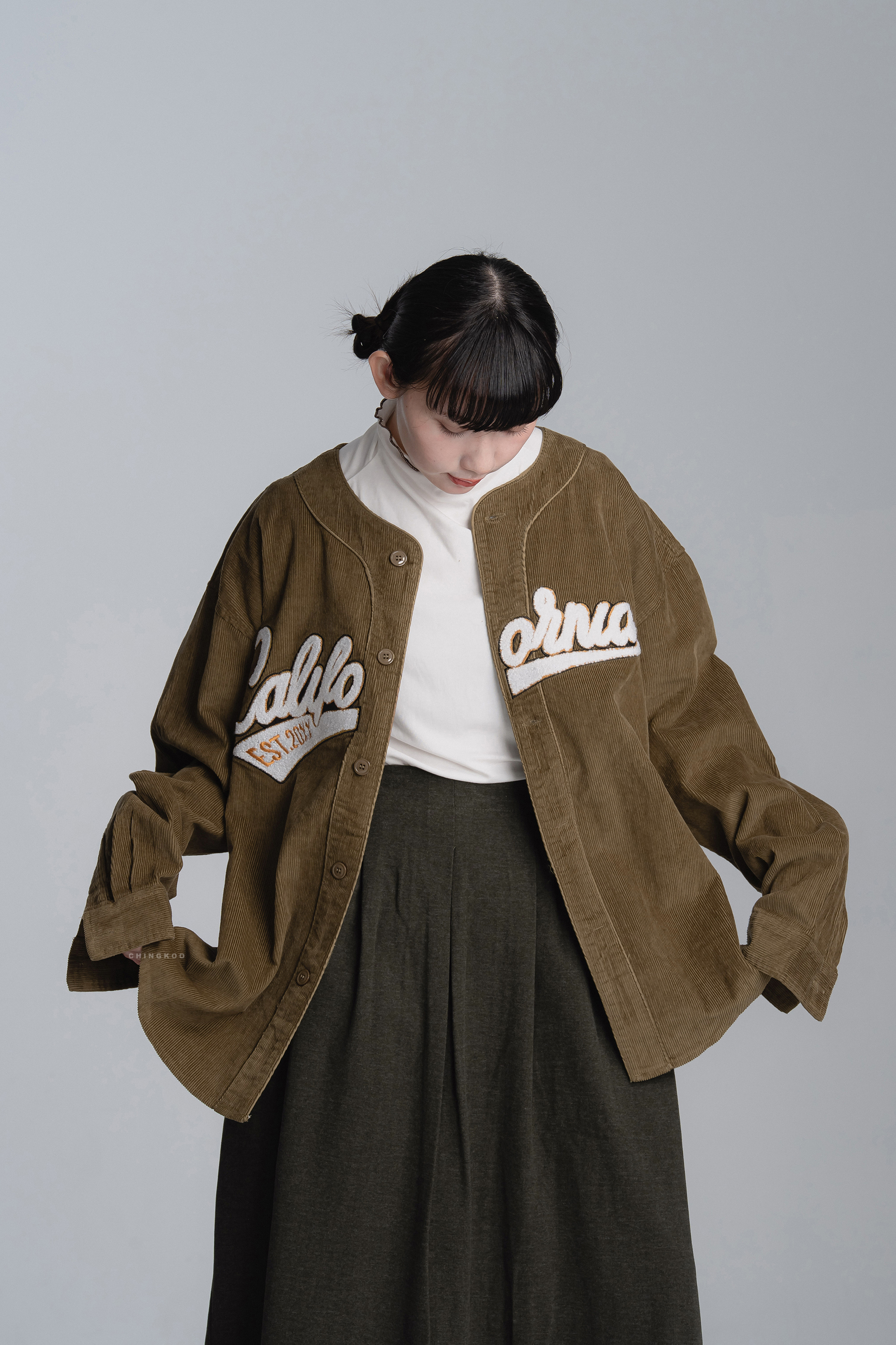 燈芯絨棒球領長袖襯衫 3色