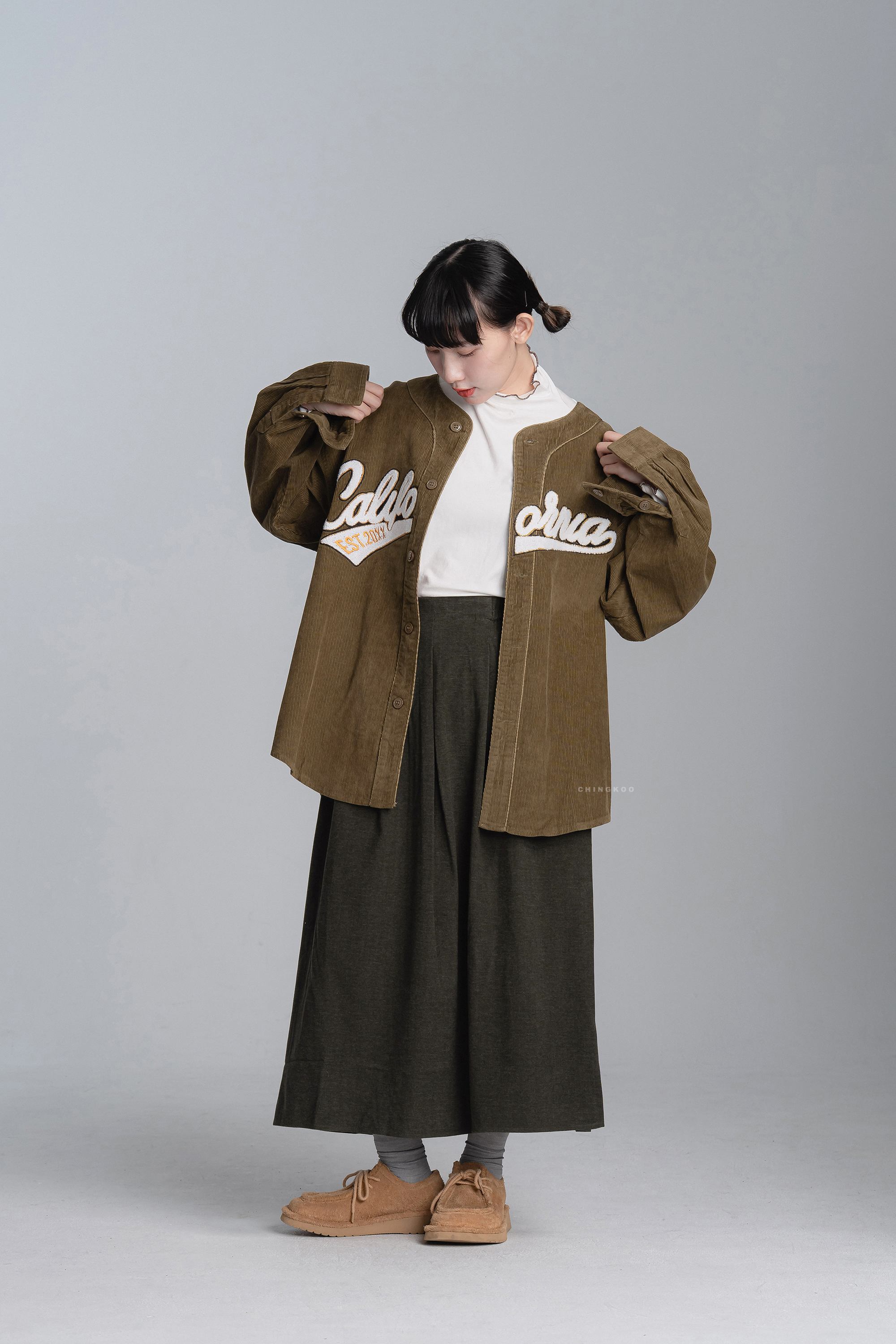 燈芯絨棒球領長袖襯衫 3色