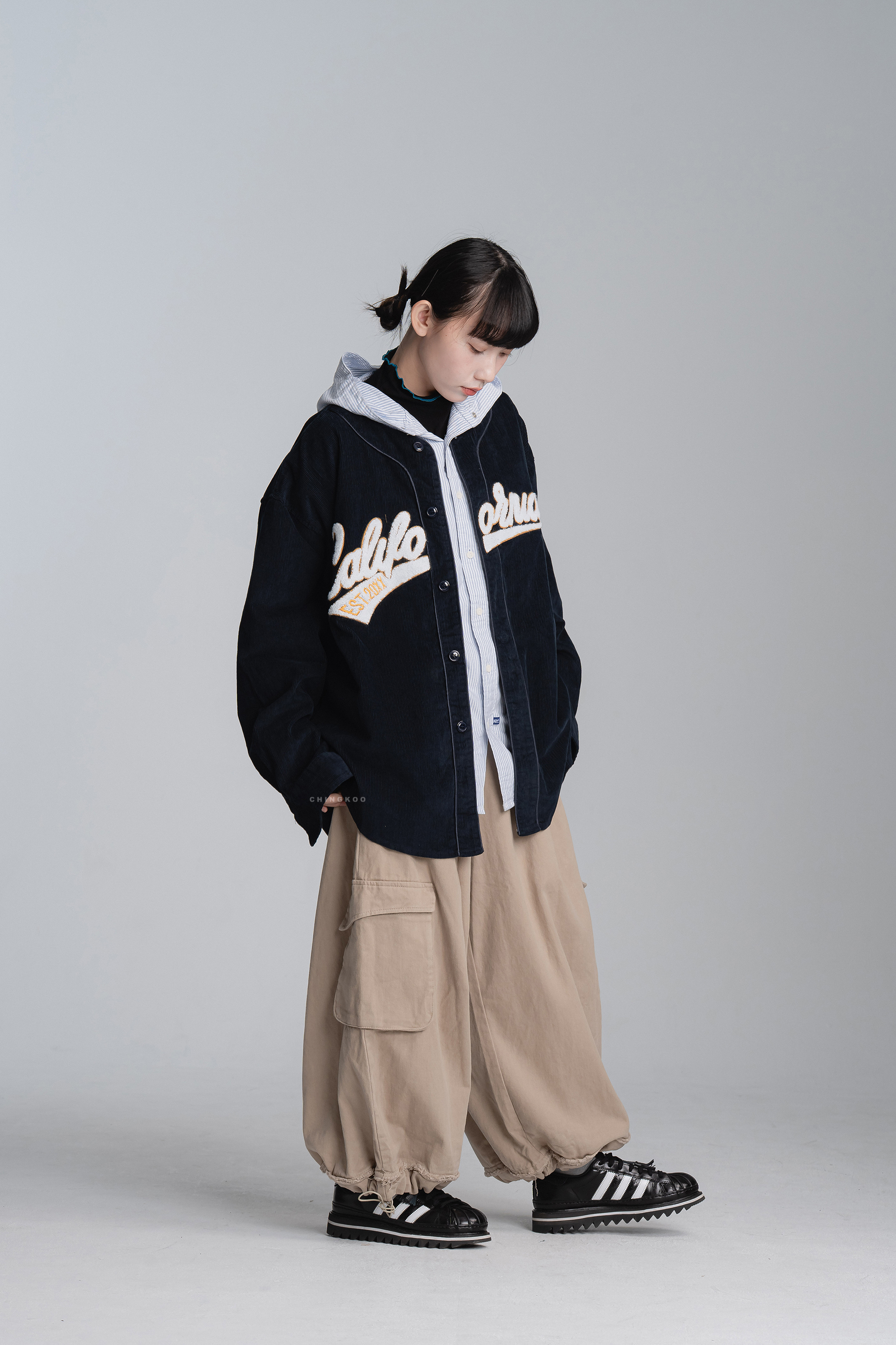 燈芯絨棒球領長袖襯衫 3色