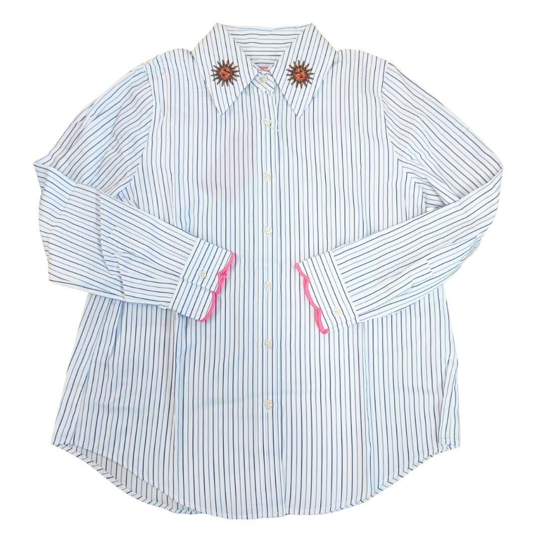 1VG0916-103 VILAGALLO Shirt Blue Stripes With Equestrian Embroidery #CMMFE5W304/32657 (C-EU-E)