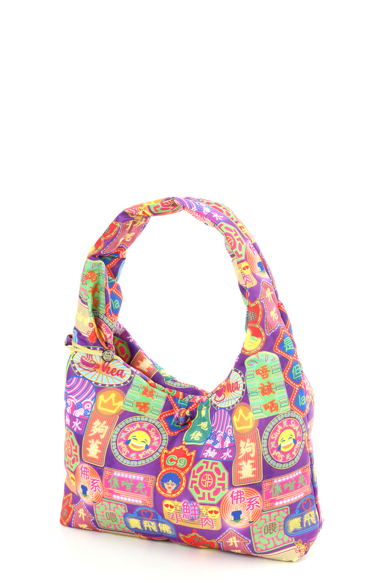 YI-MING porter 潮語印花夾棉手提包 (紫色)