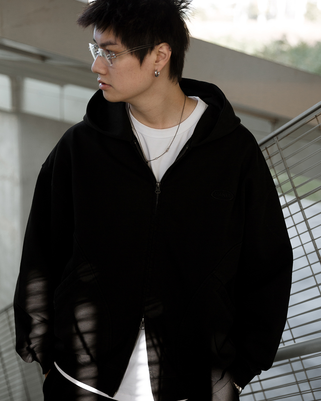 MANIA 棉質套裝外套 連帽夾克 純棉 黑/灰藍 25 A/W Hooded Sweat Jacket