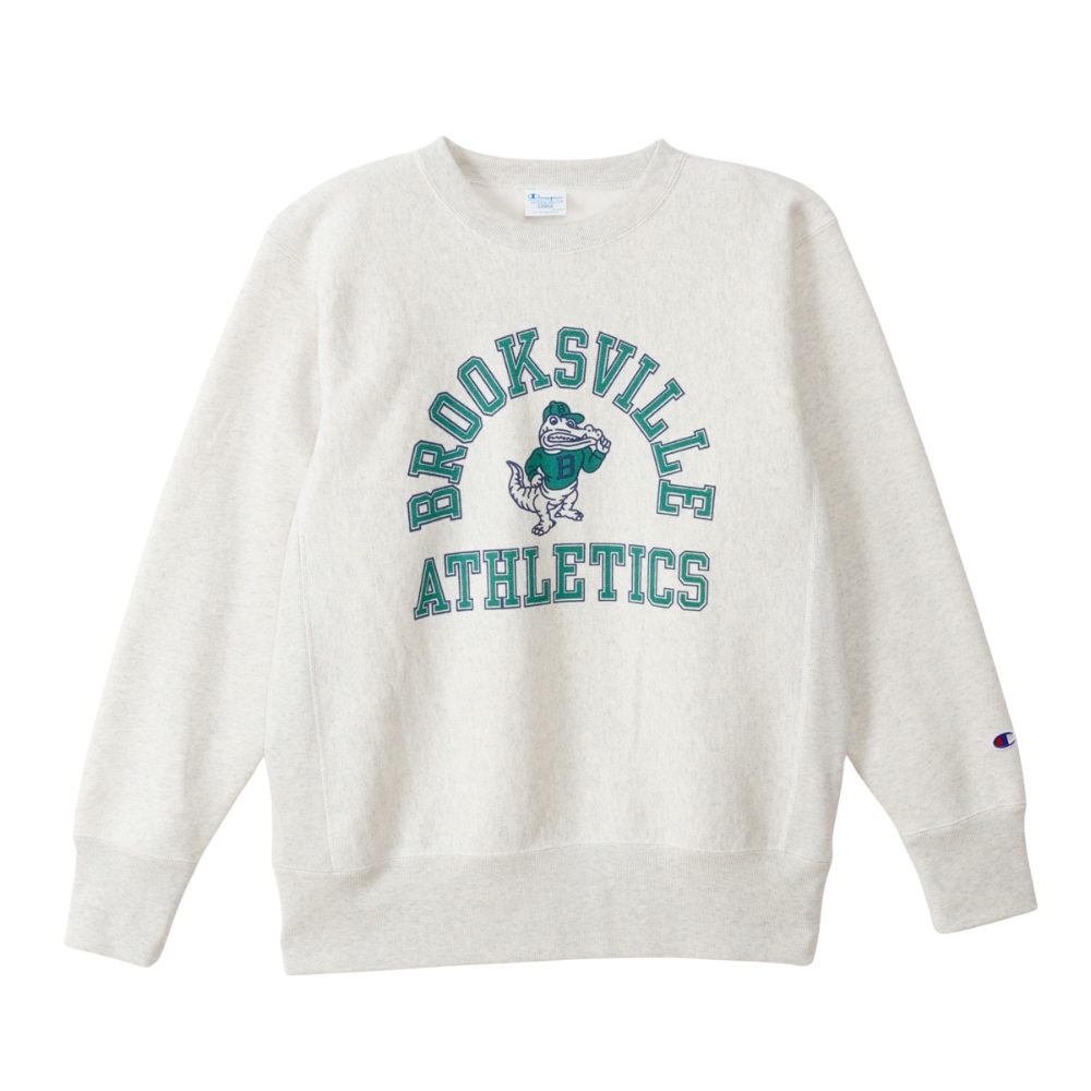 男款- REVERSE WEAVE寬版鱷魚印花長袖大學T -淺米色（C3-C027-810）