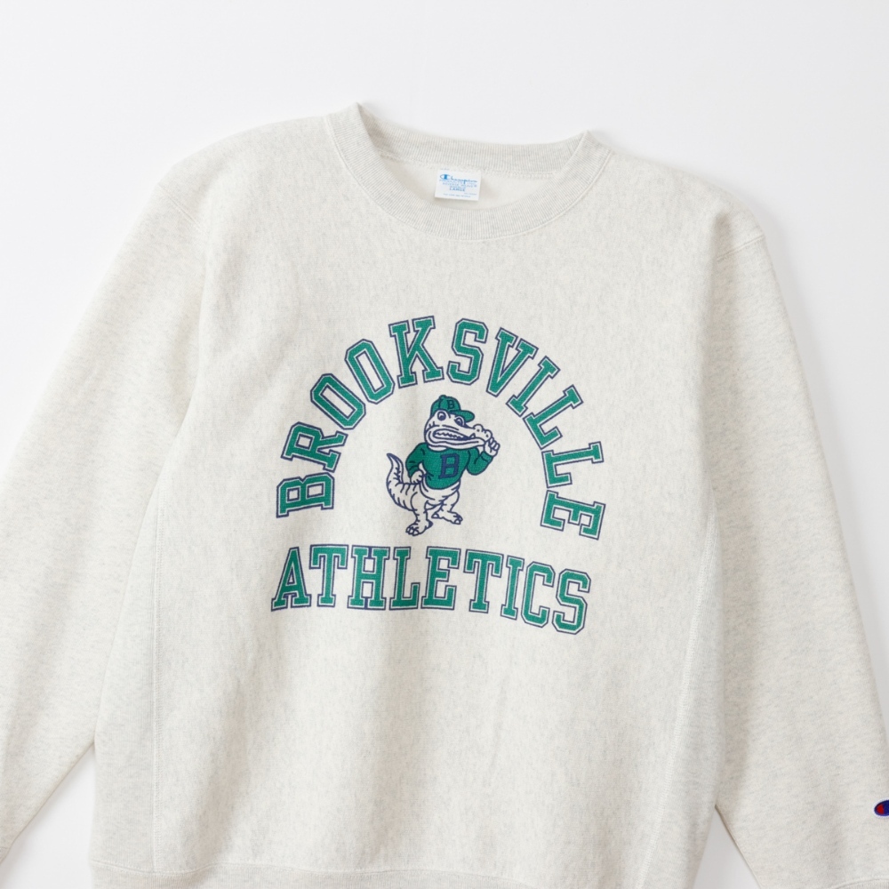 男款- REVERSE WEAVE寬版鱷魚印花長袖大學T -淺米色（C3-C027-810）