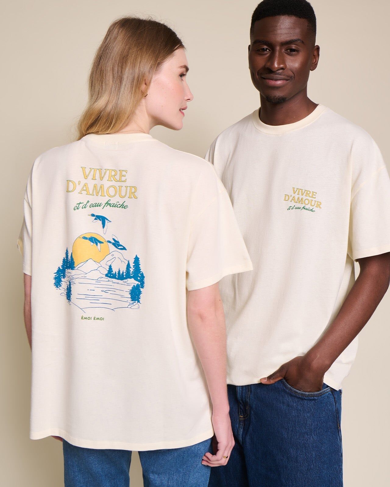 “Vivre d’amour et d’eau fraîche” organic cotton T-shirt - Ecru | émoi émoi