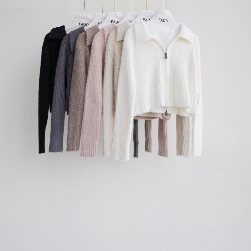 法朵Fado Shop｜坑條襯領雙拉鍊水貂毛衫/外套兩穿 0914012 六色