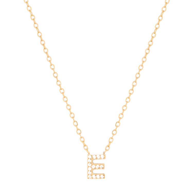 白鋼項鍊，女士項鍊 微鑲鋯字母E凝聚光點；把文字化為專屬記號（4189 E）