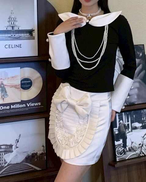 設計師家奶油色蝴蝶結造型裙